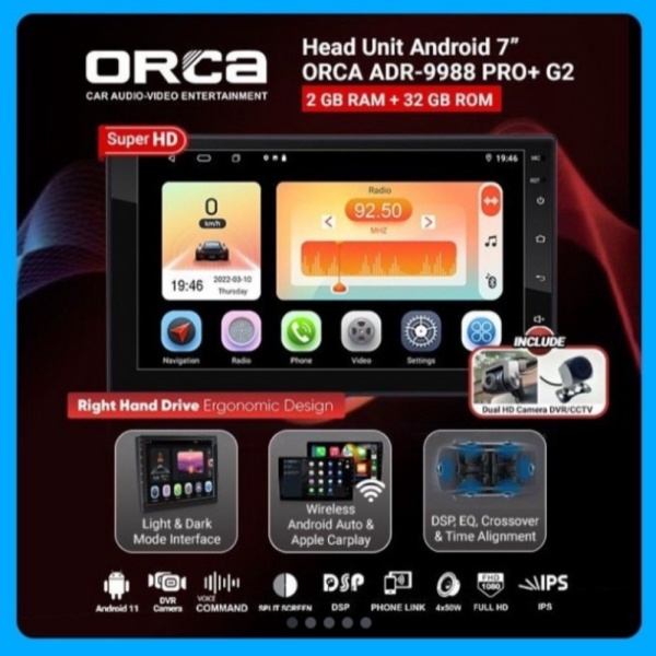 Unik onderdil Head Unit Android ORCA PRO 9988 7 inch Android Auto  Apple Diskon