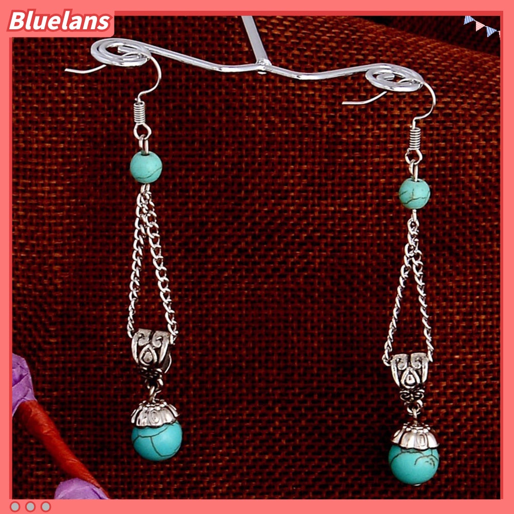 Bluelans Ethnic Tibetan Turquoise Women Cocktail Dance Long Dangle Hook Earrings Jewelry