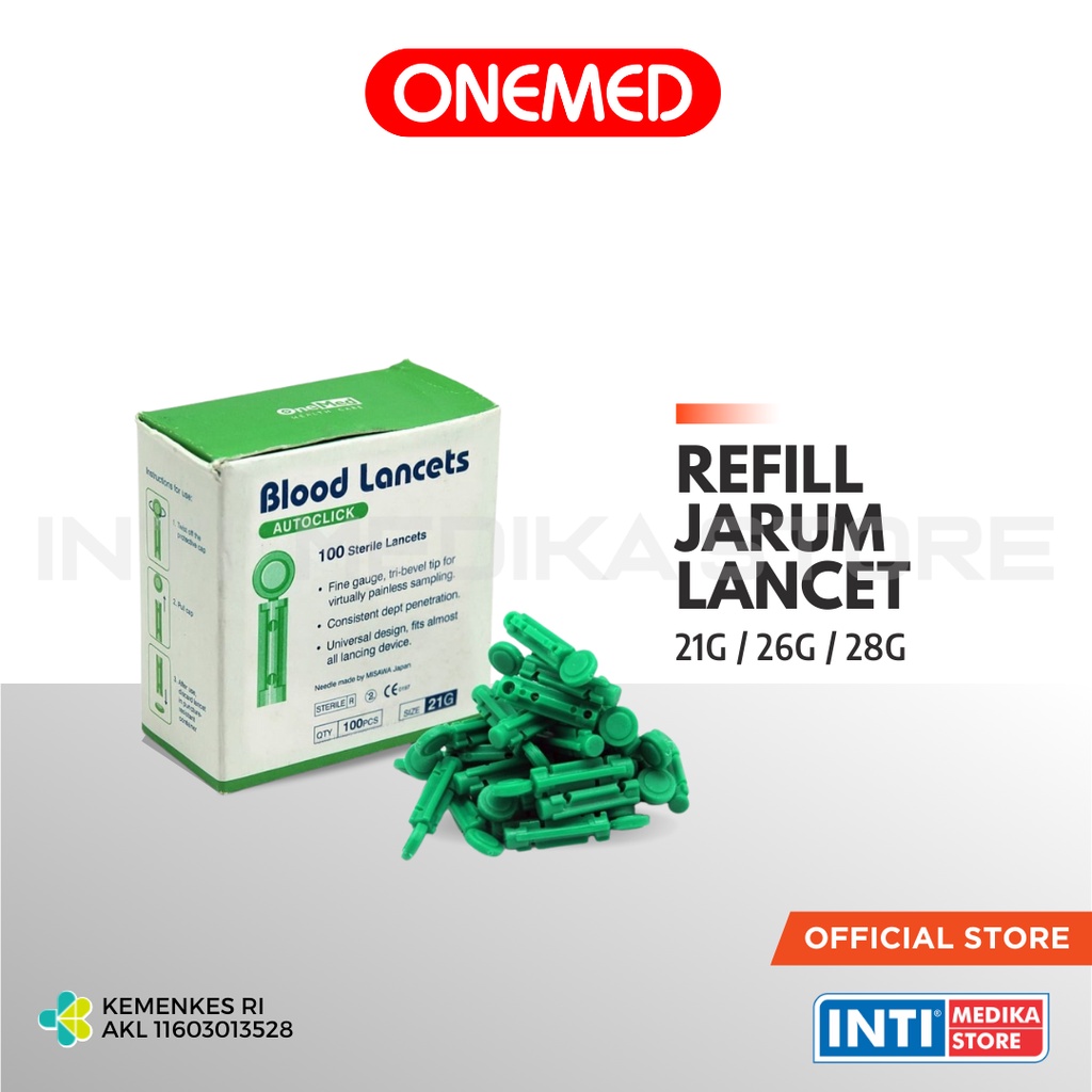 Jual ONEMED Blood Lancets Autoclick 21G / 26G / 28G Refill Jarum