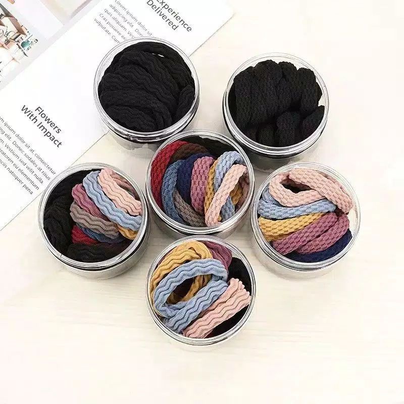 IKAT RAMBUT ELASTIS/ KARET FASHION WANITA IMPORT FREE TOPLES/12 PCS IKAT RAMBUT DONAT TABUNG MIX