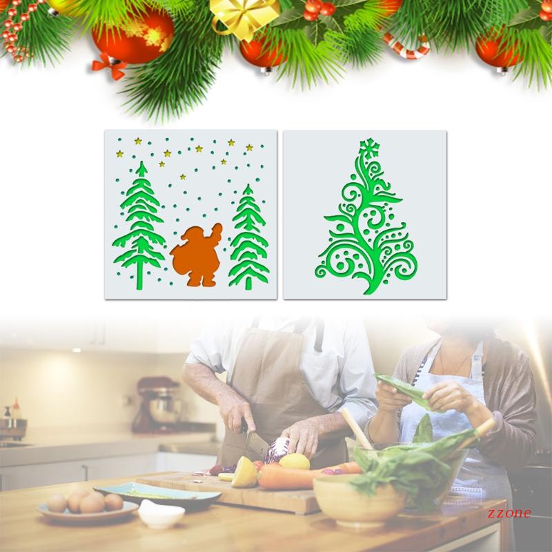 Zzz 2Pcs / Set Cetakan Stensil Motif Natal Reusable Untuk Dekorasi Rumah / Hadiah Anak DIY