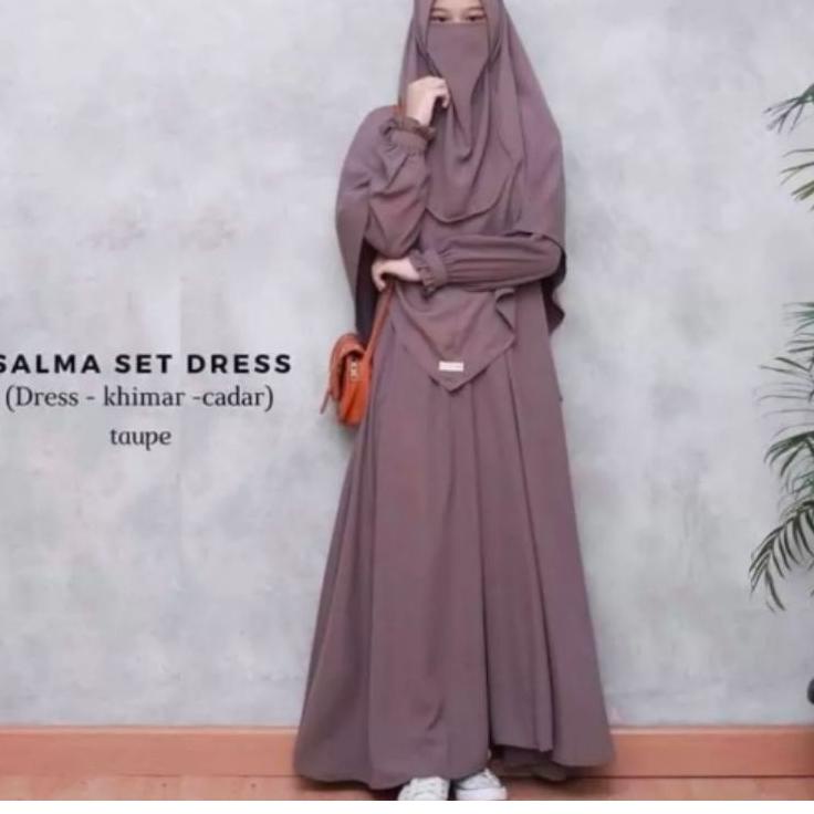 Sale Terbatas gamis set jilbab salma gamis syar'i polos gamis syari set  jilbab cadar