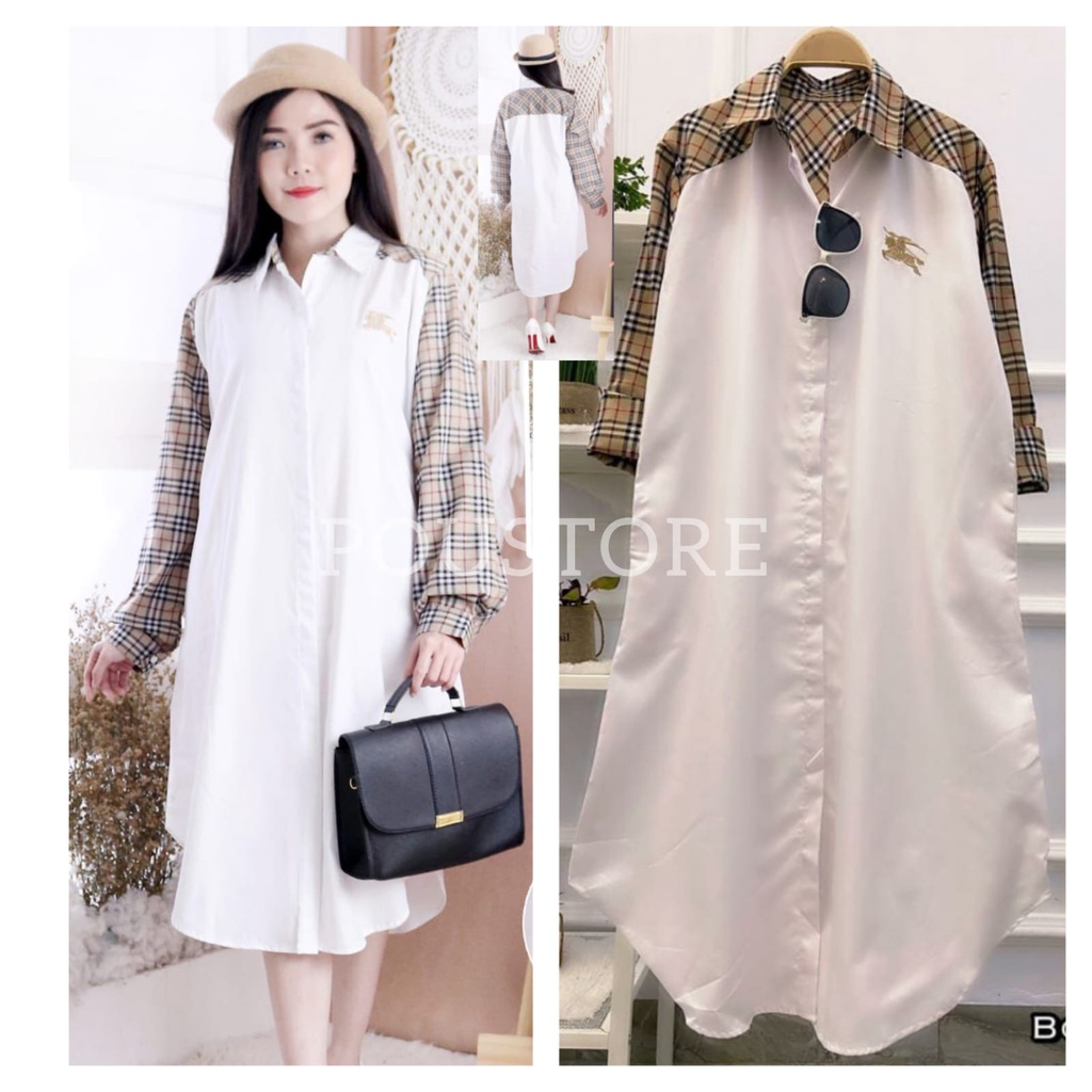 SPESIAL LONG TUNIK PUTIH KOMBINASI KATUN POPLIN BORDIR / FASHION WANITA