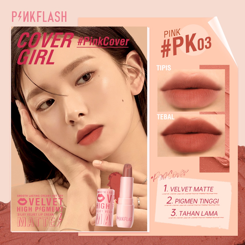 PINKFLASH PinkCover Cover Girl Velvet Matte Cream Lipstick High Pigment Lasting Silky Soft Smooth Creamy Not Dry Lipstik Pinkflash Lip Cream