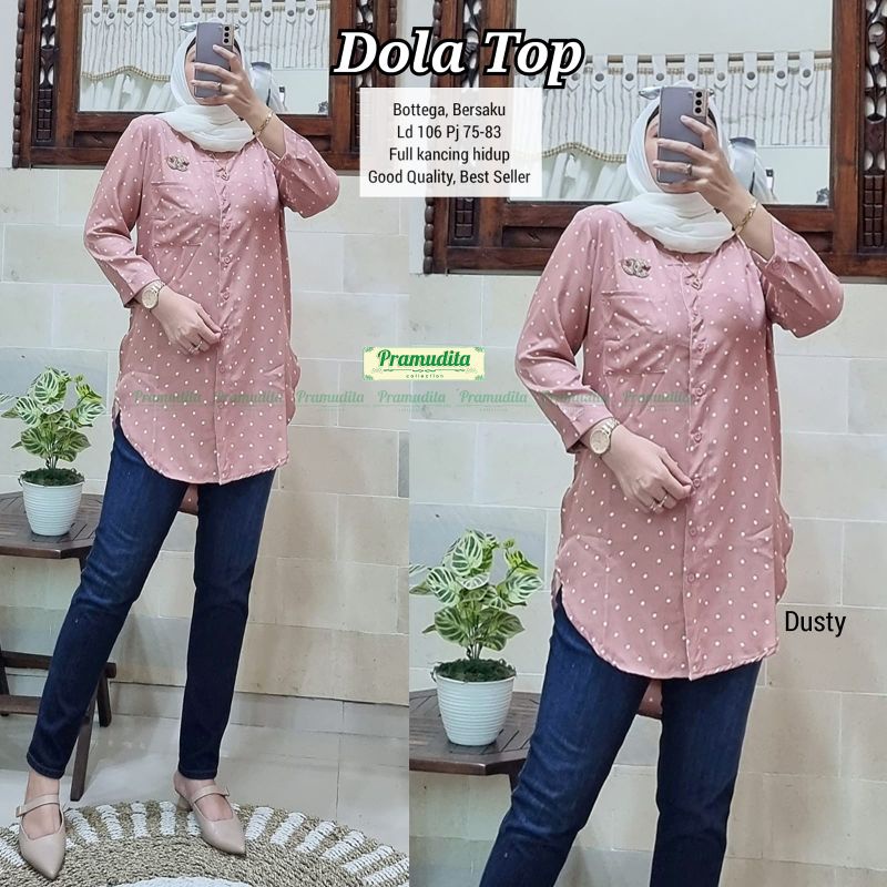 Top polkadot tunik jumbo | Dola top pramudita