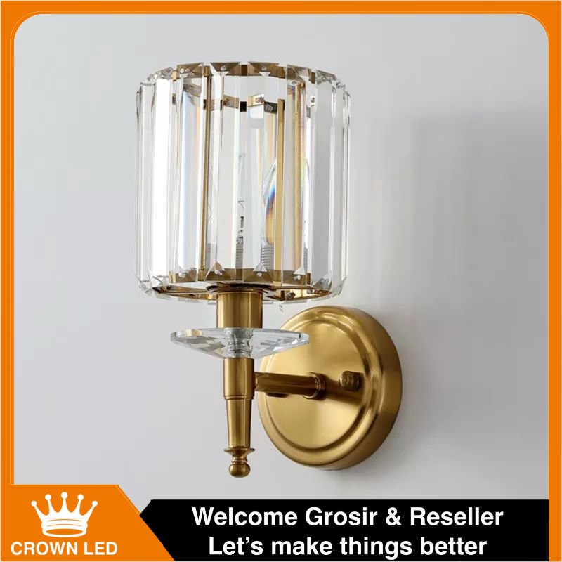 Lampu Dinding Hias Rumah Mewah Gold Glass Crystal Sconce Wall Lamp