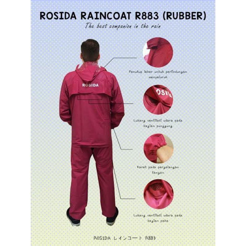 ROSIDA - Jas Hujan Karet Rosida R883 Original 100% / Jas Hujan Karet Setelan Dewasa Pria Wanita / Jas Hujan Anti Rembes / Jas Hujan Karet Ukuran L XL XXL XXXL Rosida R883