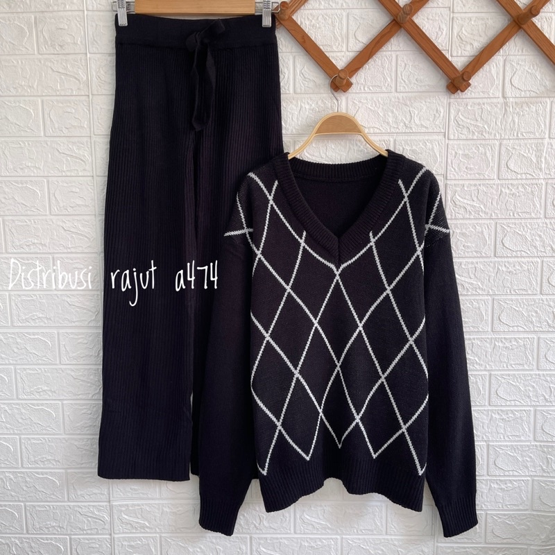 ONESET SWEATER HINATA OVERSIZE SETELAN ROK CELANA KULOT WANITA