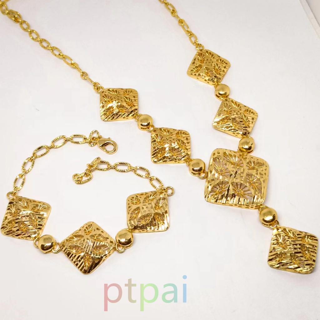 Set Gelang Tangan+Kalung Free Anting Fashion Dubai Terbaru Perhiasan Lapis Emas 24k Gold Polos