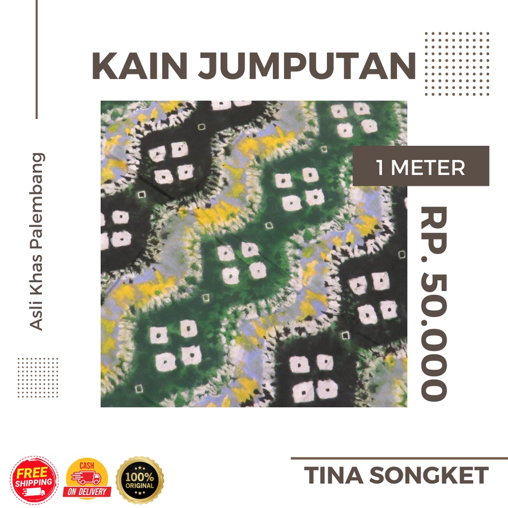 Jumputan Palembang, Kain Jumputan - Viscose, Khas Palembang, Meteran, Hijau