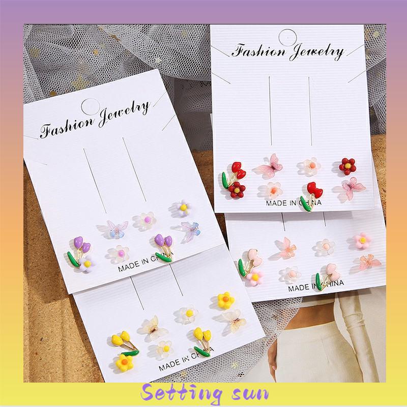 Anting Set Perhiasan Anting-anting Kupu-kupu Bunga Berwarna-Warni TN