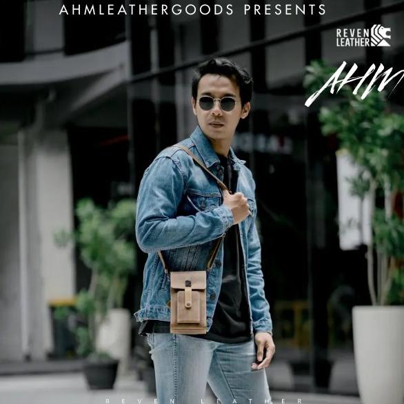 Tas Sling Bag Tempat Hp Pria Cowok Mini Kulit Asli Reven Mustang Tan