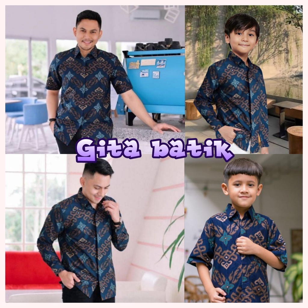 BAJU BATIK COUPLE AYAH DAN ANAK MOTIF ZIGZAG NAVY,BAJU BATIK PRIA BIG SIZE JUMBO,BATIK ANAK COWOK,BAJU BATIK COUPLE