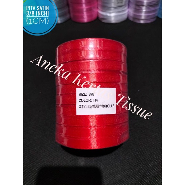 

Pita Satin 1 cm per roll 25 yard / Pita Satin 3/8 inchi - Merah