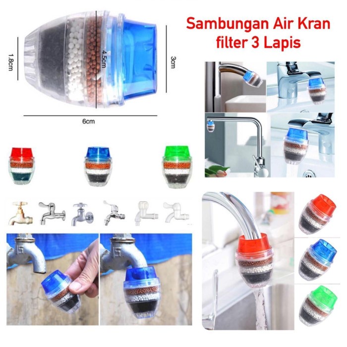 Sambungan Kran Air 3 Lapis Saringan/Filter Keran Air/Water Purifier Water Filter Air Karbon