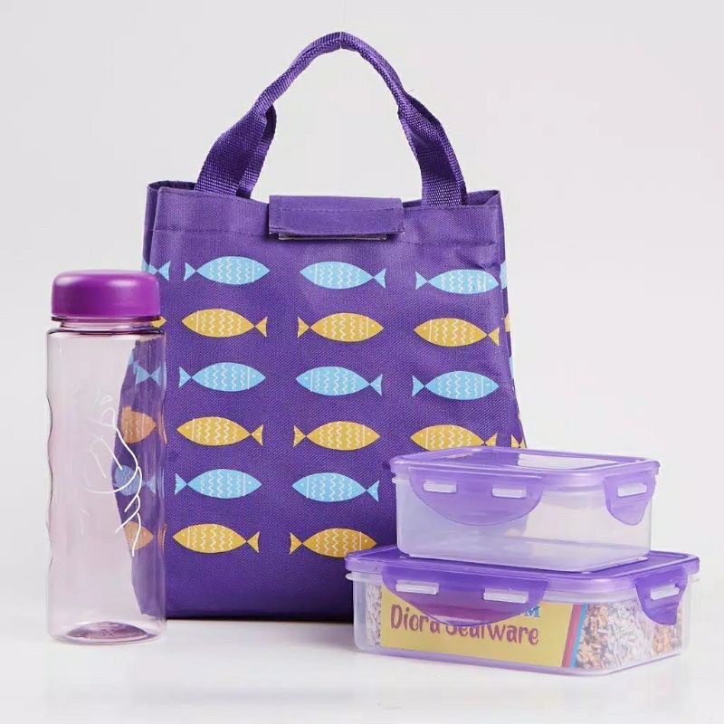 Kotak makan set / lunch box motif ikan / bekal makan / tempat makanan