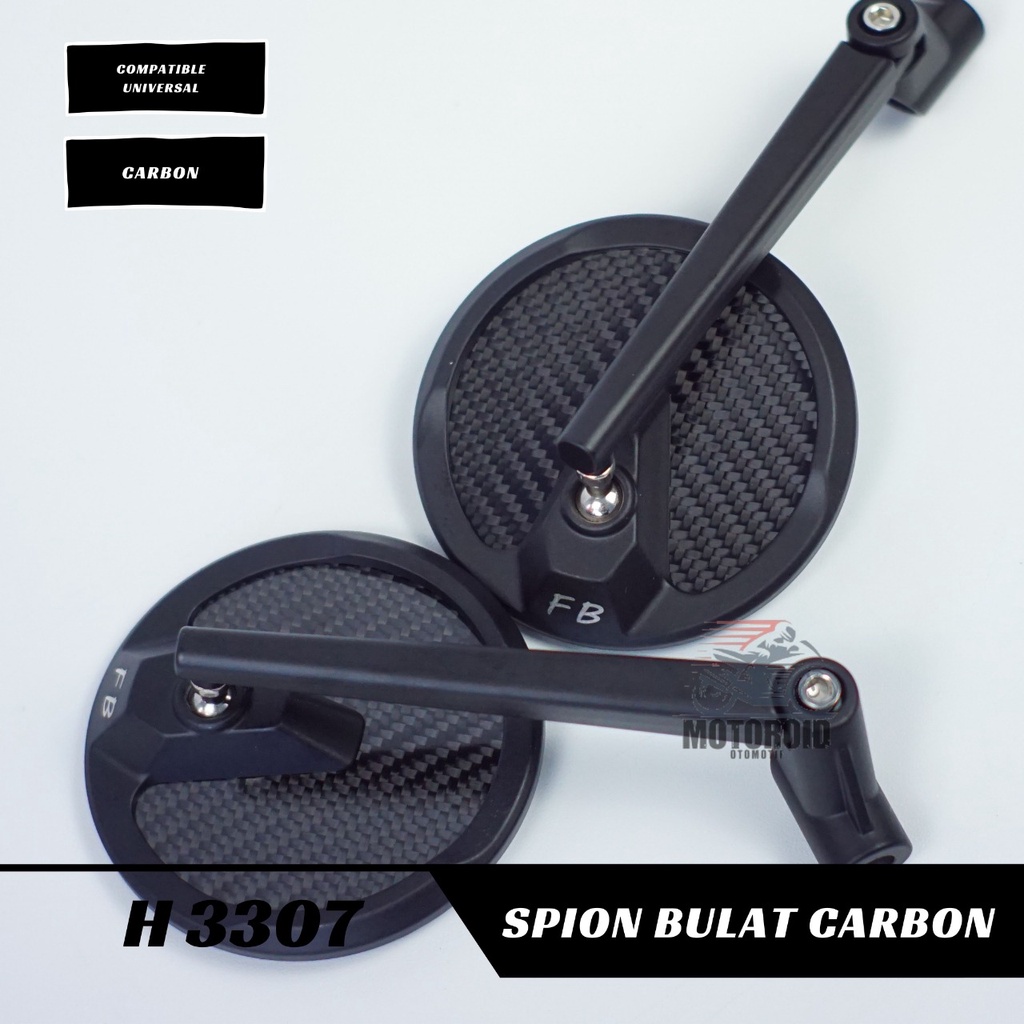 KACA SPION MOTOR MODEL BULAT CARBON FULL CNC ALUMINIUM REAR MIRROR ROUND MODEL SEPION BULAT CARBON UNIVERSAL