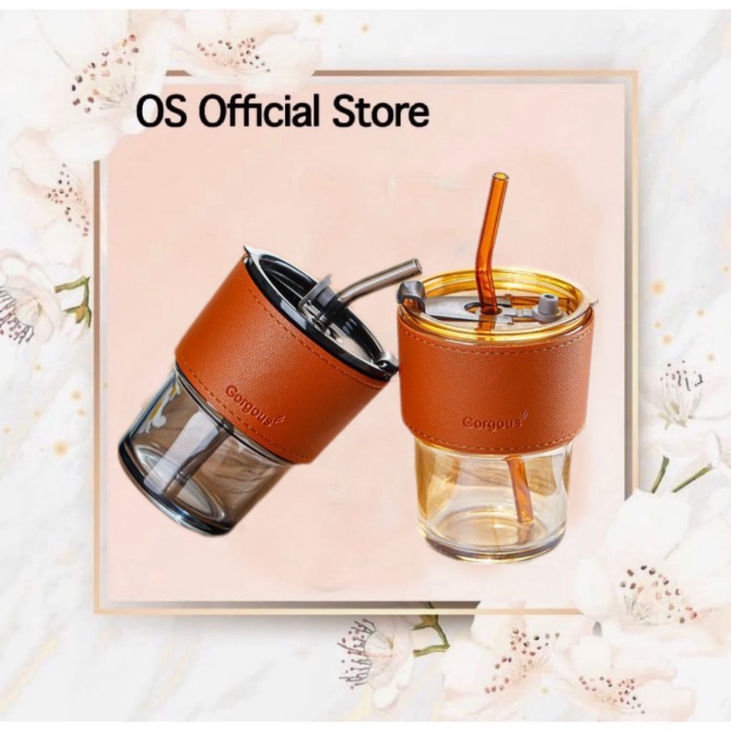 OS TUMBLER MINUM AESTHETIC / BOTOL SEDOTAN KACA VINTAGE 2IN1