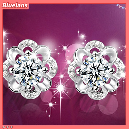 Anting Stud 925 Sterling Silver Bentuk Bunga Hollow Aksen Berlian Imitasi Untuk Wanita