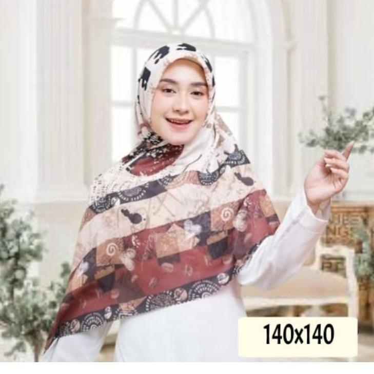 ywwz199 Hijab syari jumbo| jilbab Segi Empat Motif Printing | Syar i Scarf Voal Premium Etnik Series ukuran 140 x140 Best Promo