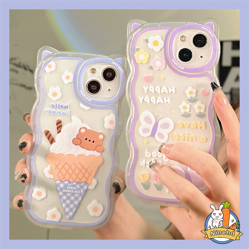 Casing Soft Case Silikon Transparan Motif Kuping Kucing / Kupu-Kupu Untuk iPhone 14 / 13 / 12 / 11 Pro Max / X / Xr / Xs Max / 8 / 7 / 6 / 6s