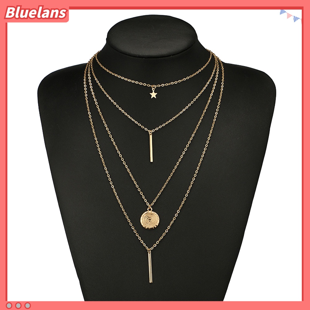 Kalung Rantai Banyak Lapis Dengan Liontin Bintang Bulat Untuk Wanita