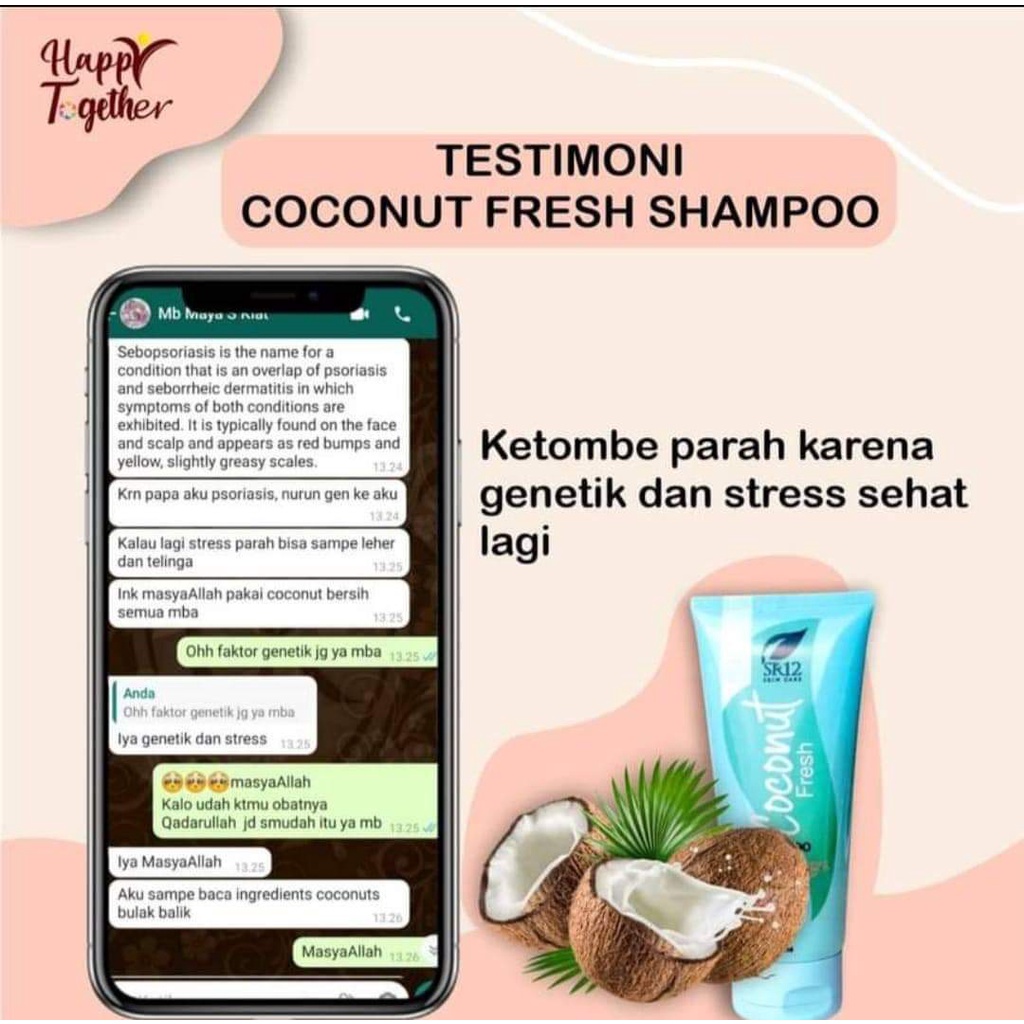 Coconut Fresh Shampoo SR12 Shampo Anti Ketombe Anti Bakterial Rambut Sehat Segar Hitam Berkilau