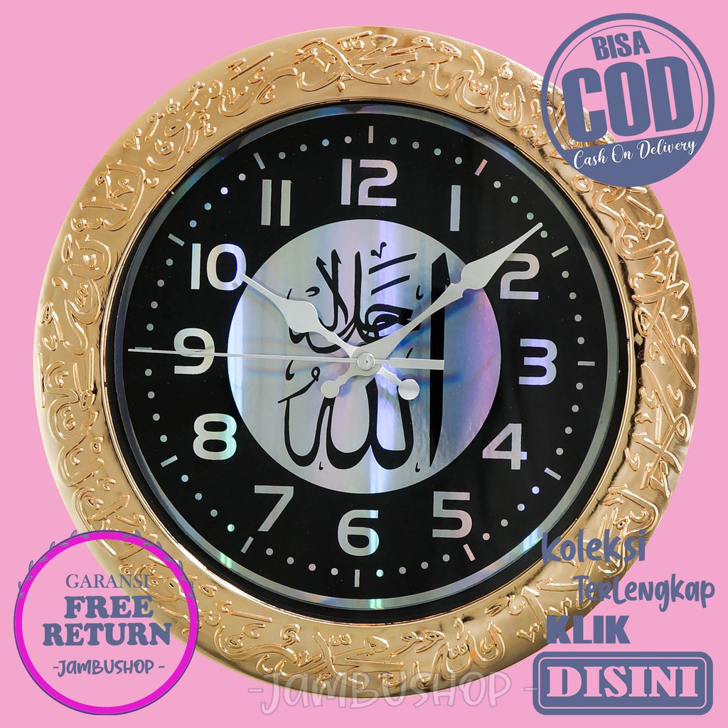 Jam Dinding Kaligrafi Minimalis Warna Hitam Gold Unik Bagus Nikko NK - 8308