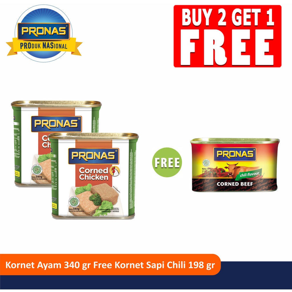 PRONAS Kornet Ayam 340 gr (2pcs) Free Kornet Sapi Chili 198 gr (1pcs)