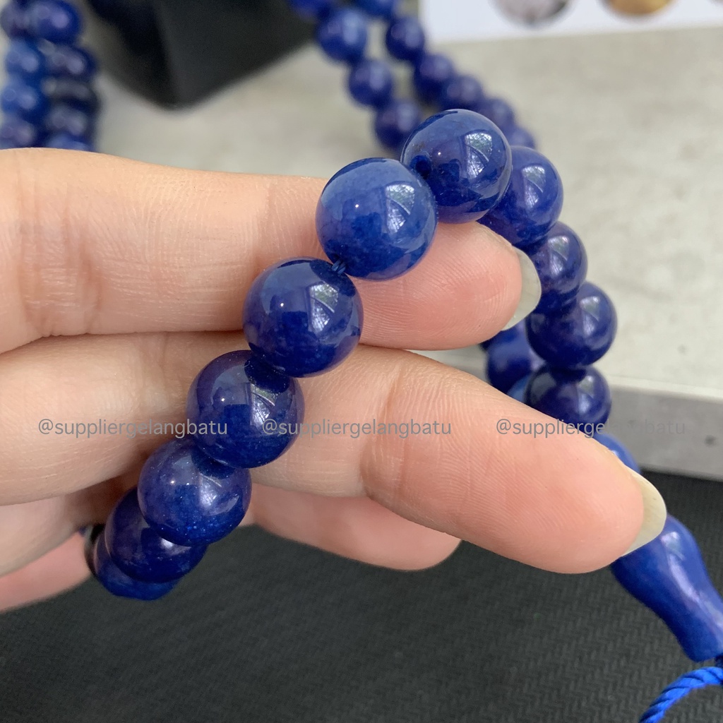 tasbih batu BLUE SAPPHIRE 10mm 99 butir premium tasbeh biru safir akik