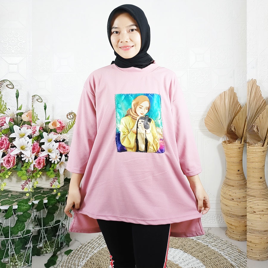 ATASAN OVERSIZE KAOS AUTHENTIC WANITA CANTIK BERHIJAB BIGSIZE BLOUSE BY CARLINA