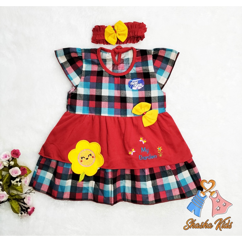 [S-017] Baju Bayi Perempuan /Dress Bayi Perempuan Planet Kids  cantik Murah 0-6 bln Bonus BANDANA &amp; Celana dalam