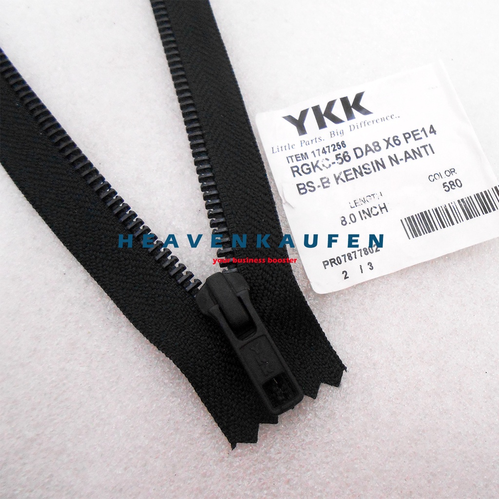 Resleting Zipper YKK Hitam Black Oxide 20 cm Atau 8 inch Type Gigi Besi Metal Set Close-End