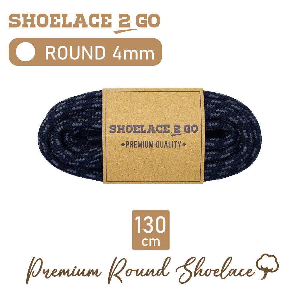 SHOELACE 2 GO PREMIUM TALI SEPATU MOTIF BULAT ROUND N5A - DEEP NAVY WITH GREY STRIPES - 130CM