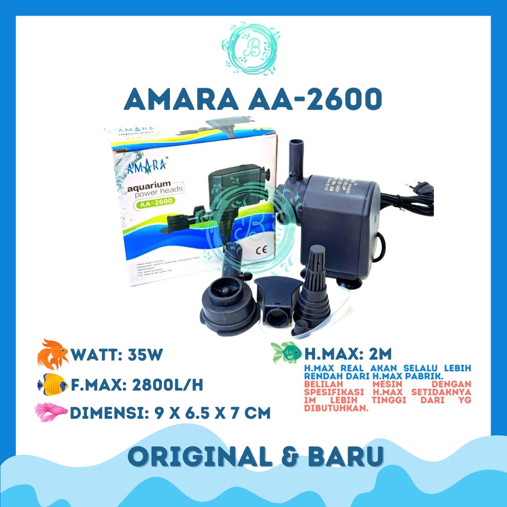 Amara AA-2600 Pompa Aquarium Pompa Celup Aquarium Pompa Hidroponik Amara AA 2600