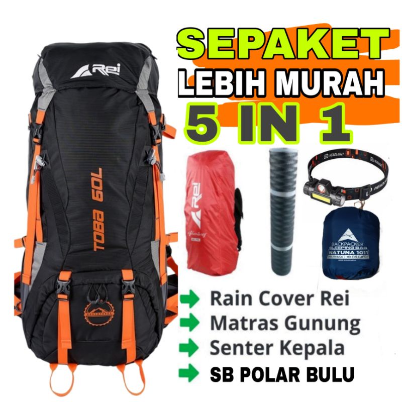 Paket Tas Gunung Carrier Rei Arei Toba 60L / rei toba 60L / tas gunung rei toba 60L