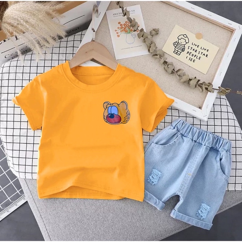 SETELAN PAKAIAN BAJU CELANA JEANS BAYI ANAK MOTIF GARFIELD CUTE BEAR DENIM USIA 6 BULAN-5 TAHUN BAHAN KATUN LEMBUT NYAMAN DIPAKAI TERBARU TERMURAH/ SETELAN PAKAIAN BAJU CELANA JEANS BAYI ANAK LAKI-LAKI/SETELAN PAKAIAN BAJU CELANA JEANS BAYI ANAK PEREMPUAN