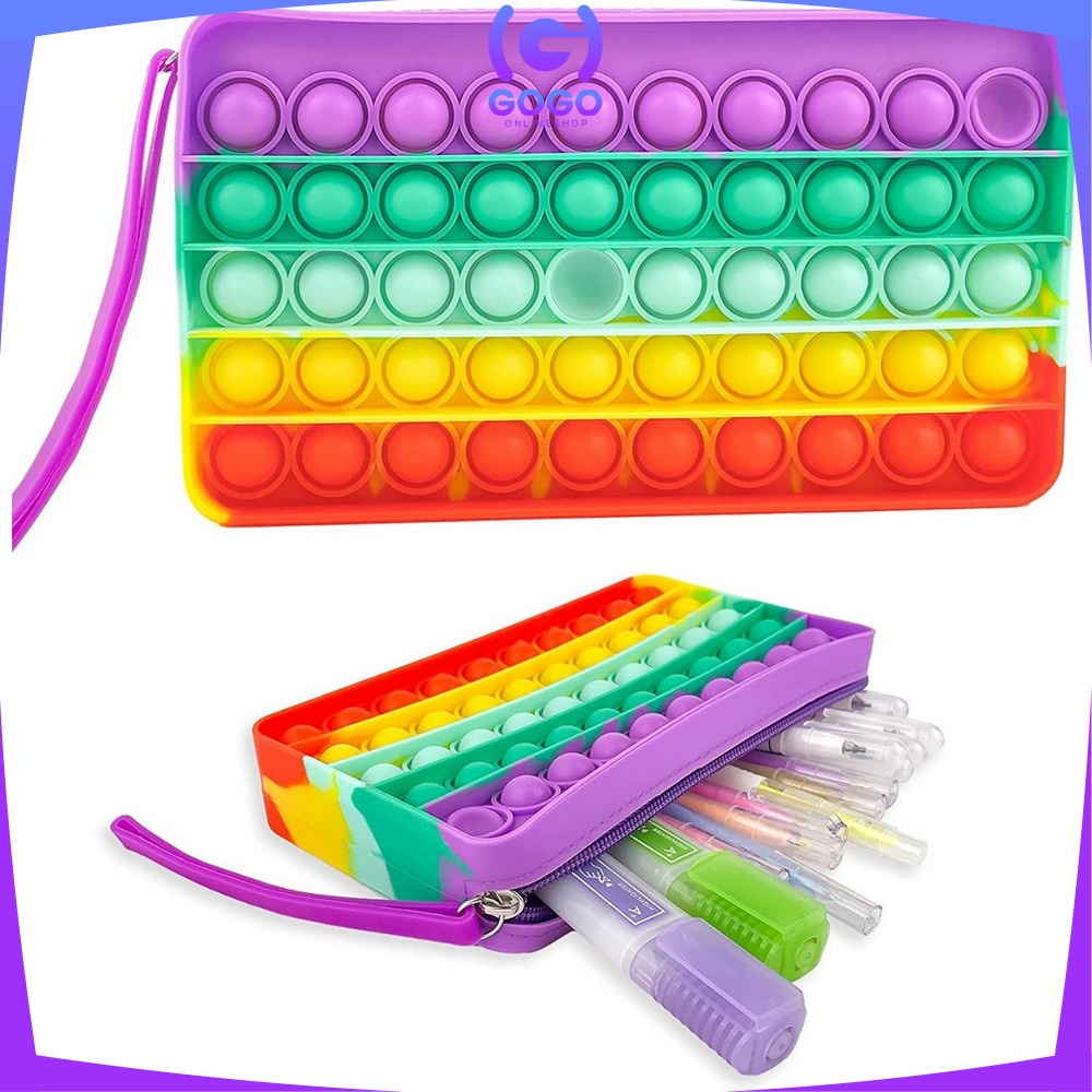 GOGO-A17 Tempat Pensil Pop It 2IN1 Mainan Pop It Rainbow dan Kotak Pensil Anak / Pencil Case Pop It Pen Holder / Kotak Pena Sekolah Tas Pensil Fidget Toys Push Pop It Pelangi