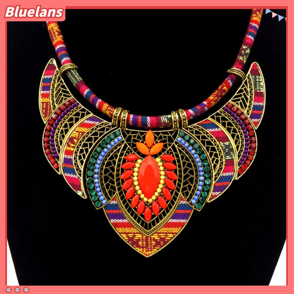 Bluelans Kalung Liontin Berlian Imitasi Gaya Tribal Vintage Untuk Wanita