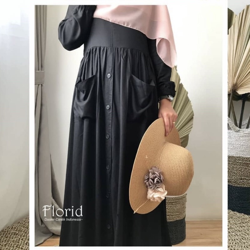 Gamis polos kancing bahan toyobo fodu | dress kancing saku luar