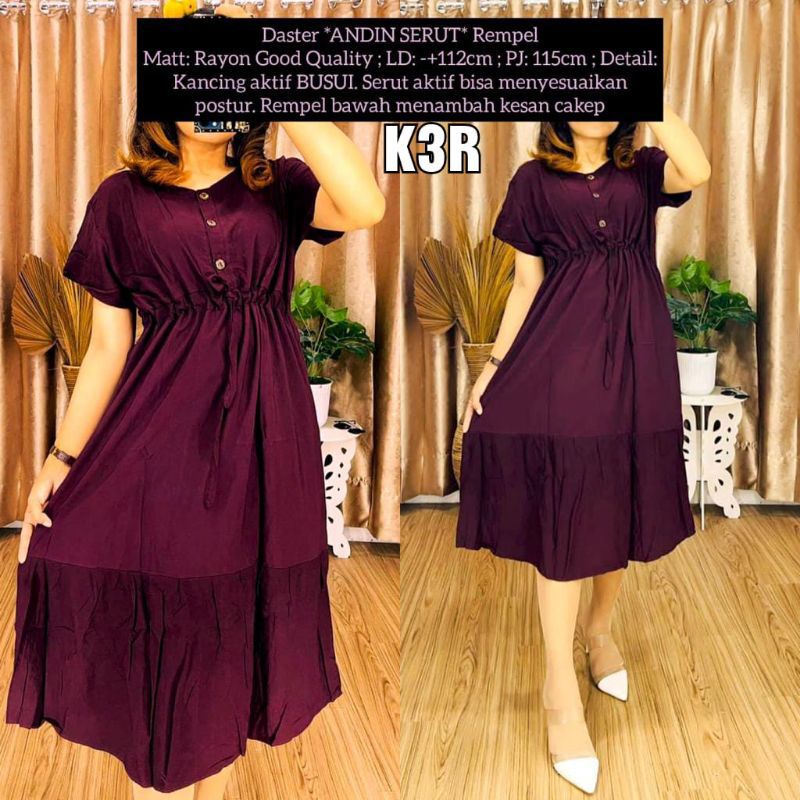 Daster Dress Serut Polos Rayon Adem Tebal Kancing Busui Rempel / Daster Andin Serut / Daster BUSUI / Daster Rayon Premium / Daster Rayon