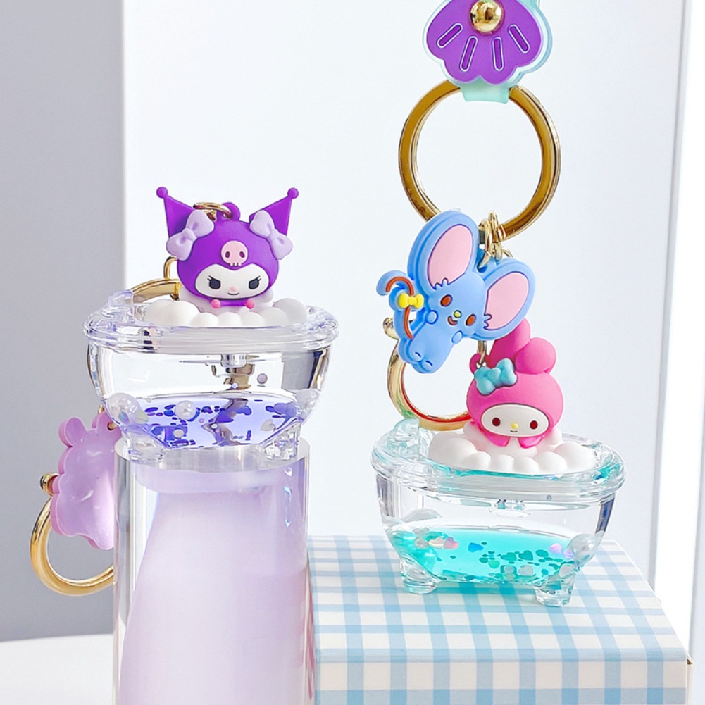 ღ Lucu Sanrio Gantungan Kunci Kartun Cinnamoroll Kuromi Minyak Pasir Mengalir Gantungan Kunci Mobil My Melody Tas Liontin Ornamen Anak Hadiah Mainan