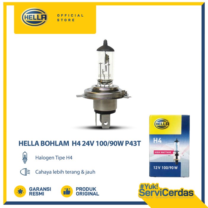 Lampu Mobil Hella Bohlam Halogen H4 24V 100/90W P43T 1pcs - Bohlam Mobil