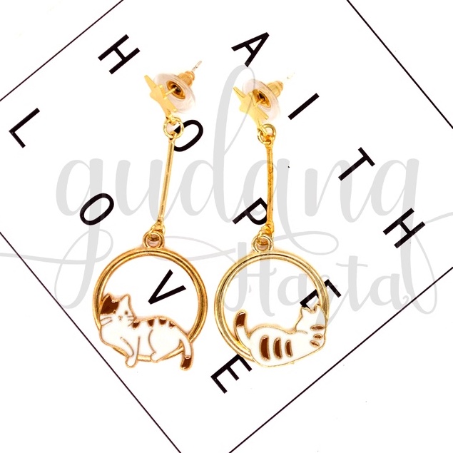 Anting Stud Wanita Lazy Cat Earrings Motif Kucing Simple GH 203690