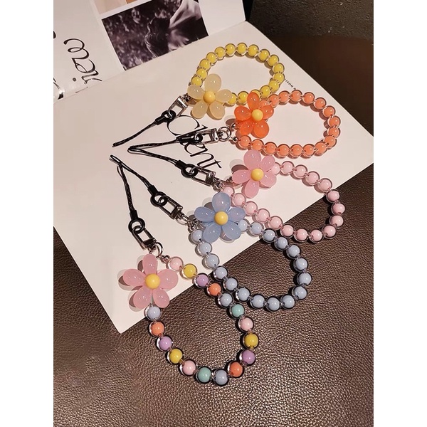 Colorful Flower Beads Cantolan Gantungan HP Phone Chain Lanyard Lucu