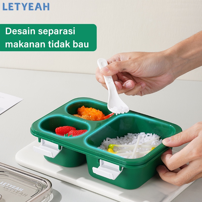 letyeah Lunch box anak /850ml kotak makan anti tumpah /tempat makan 3 grid /BPA free