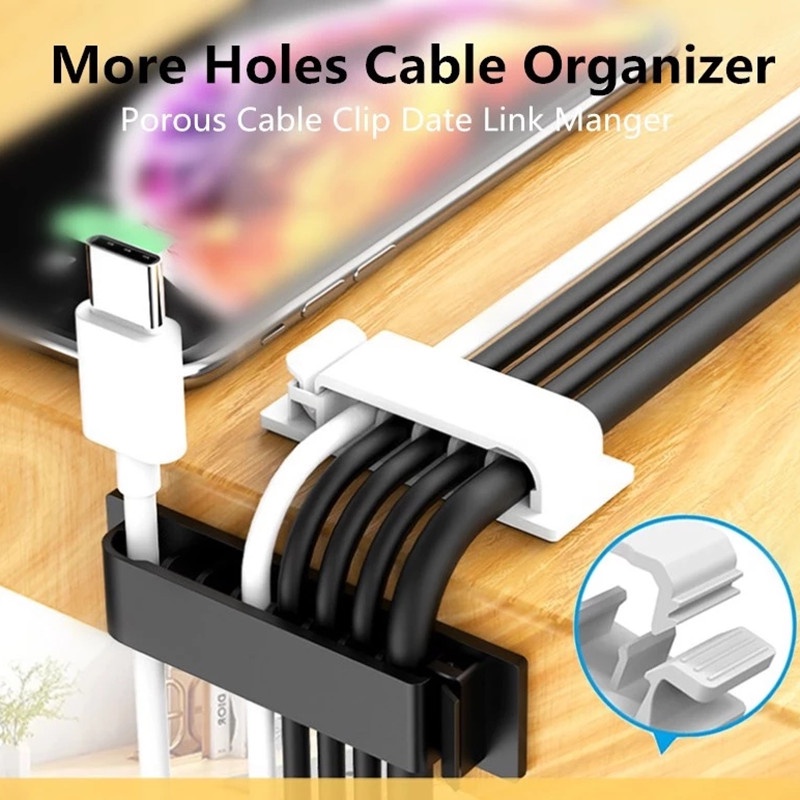 Klip Holder Kabel Data Portabel 10 Lubang Dengan Perekat Untuk Dinding Meja Rumah
