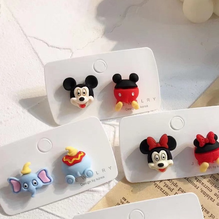 Anting Tusuk silver needle resin Asimetris 11 Model Hewan Mickey Bear Dinosaurus Untuk Anak Perempuan