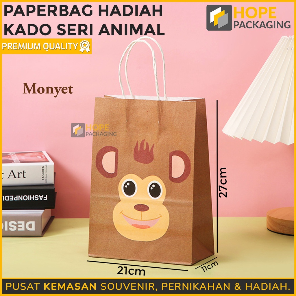 [ 3 PCS ] Paper Bag Kertas souvenir Animal 27 x 21 x 11 cm Hadiah Happy birthday / paperbag Kado Ulang Tahun Gift Bag Animal