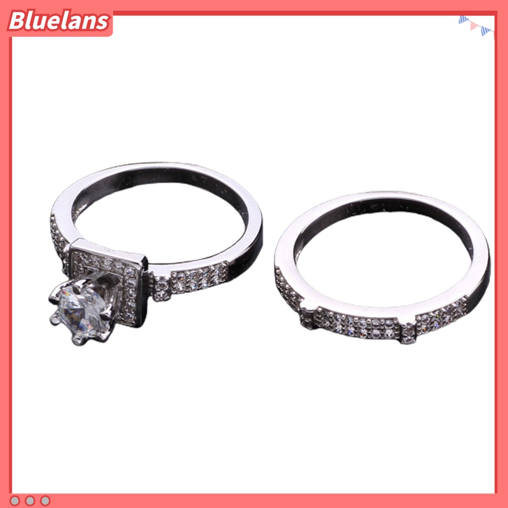 1 Pasang Cincin Berlian Imitasi Bentuk Geometris Untuk Pernikahan